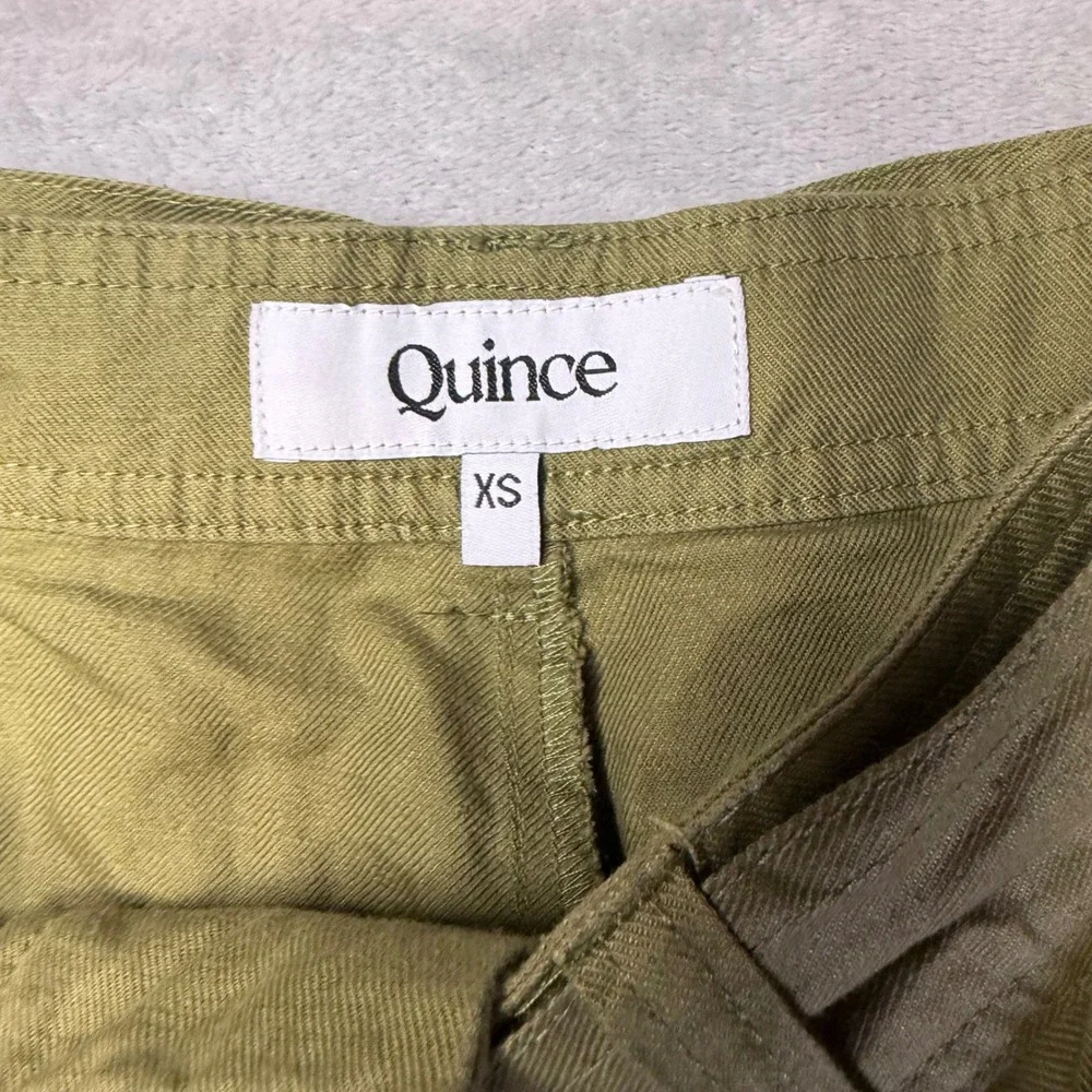 Quince Organic Cotton Linen Cargo Pants Olive Green Belted Utility Trousers XS